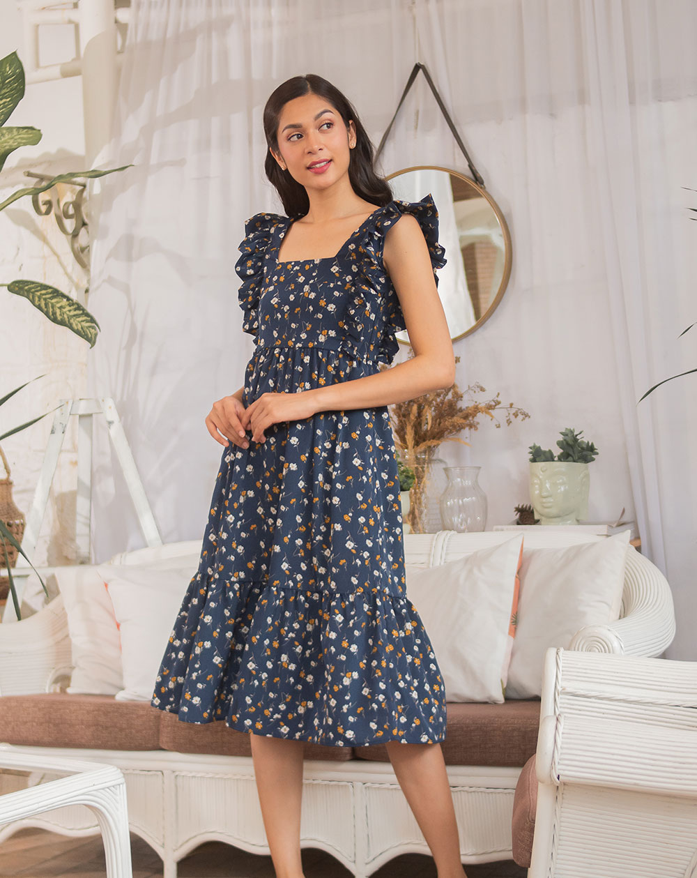 Calla Navy Blue Floral Dress (with breastfeeding access) | Hey Candy